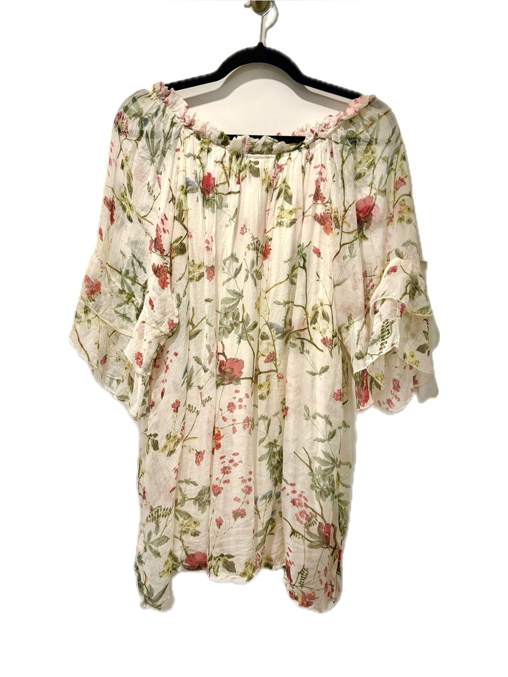 Viola Borghi Silk Off Shoulder Floral Top in Cream